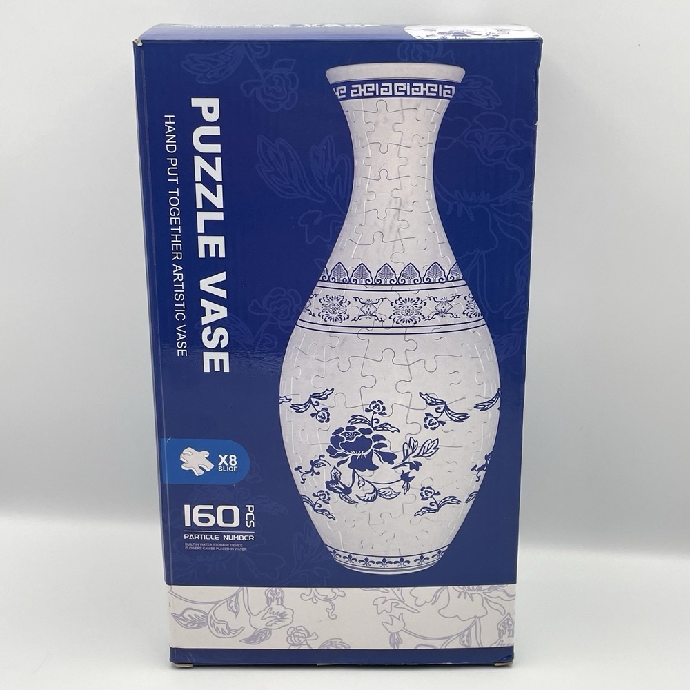 3D Puzzle Vase Blue & White Porcelain Style 160 Piece Jigsaw Flower Vase